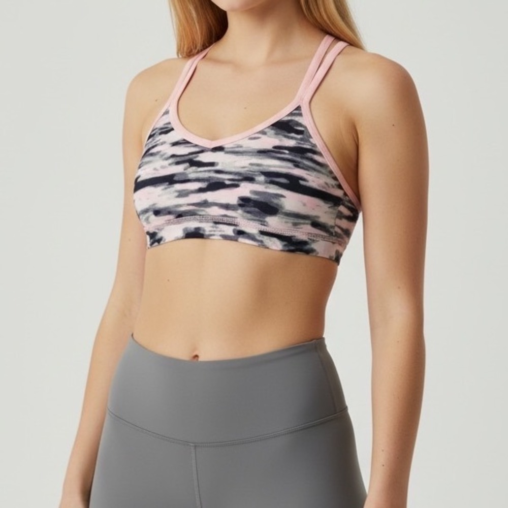 Lululemon Free To Be Wild Sports Bra Pink Grey Camo Strappy Back Size 6